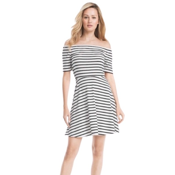 WHITE HOUSE BLACK MARKET Weekender Off Shoulder Striped Dress - Picture 1 of 6